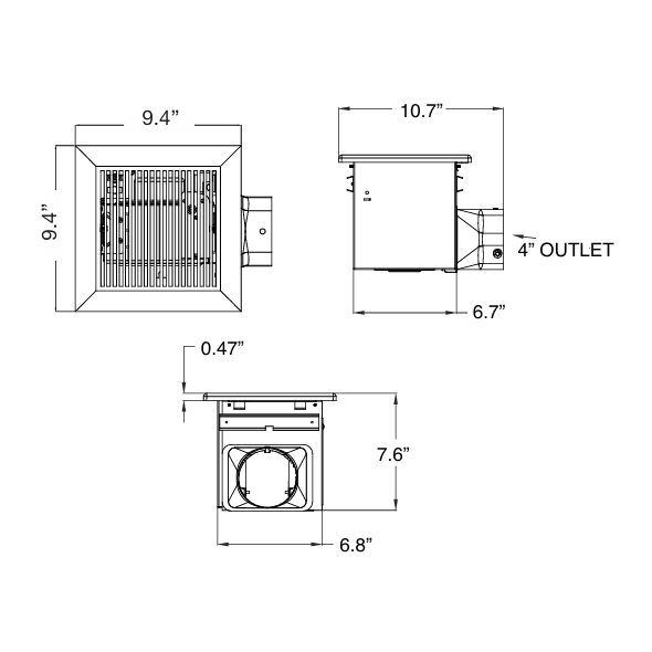 BPT Bathroom Exhaust Fan 4 inch Duct Outlet 70 CFM BPT12-13H1