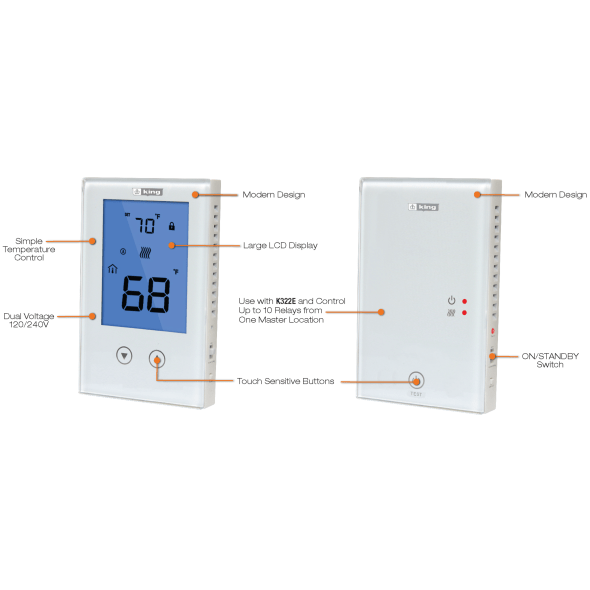 King's ClearTouch Non-Programmable LCD Thermostat 120/240V 15Amp K322E