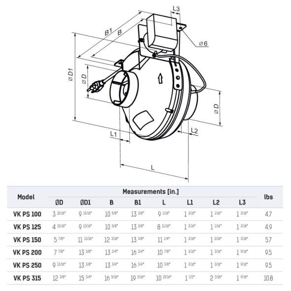 VK Dryer Vent Booster Fan 4 inch 162 CFM VK 100 PS