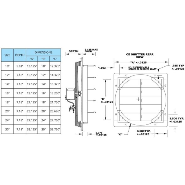 TPI Wall Exhaust Fan w/ Shutters 3 Speed 16 inch 2100 CFM CE16-DS
