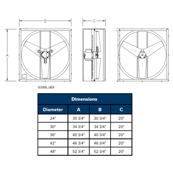 VID Cabinet Exhaust Fan 48 inch 19900 CFM 3 Phase Direct Drive VID4815T-X