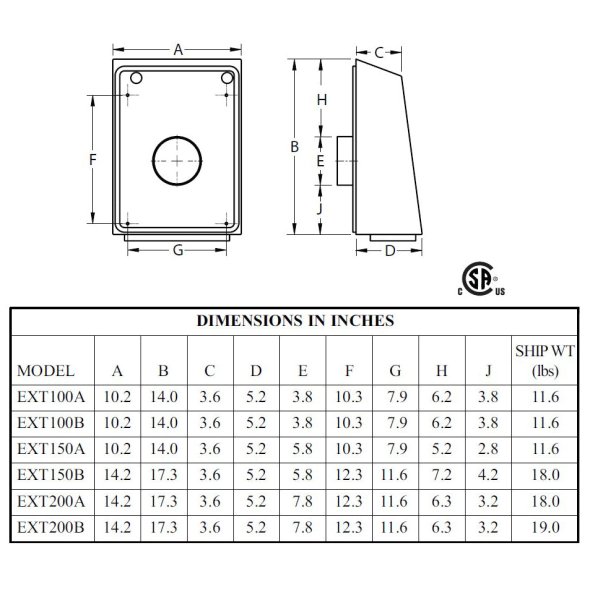 EXT External Wall Mount Exhaust Duct Fan 6 inch 396 CFM EXT150B