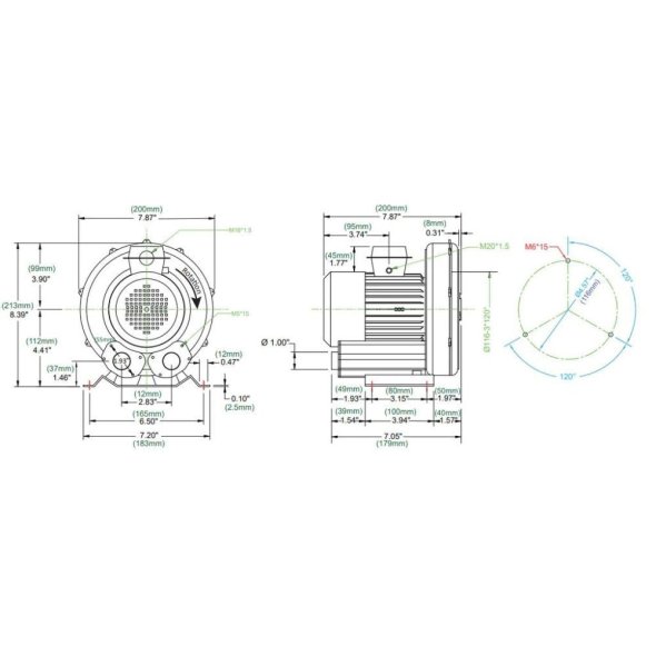 Atlantic Blowers Single Stage Regenerative Blower 1 inch 25 CFM 1 Phase AB-81