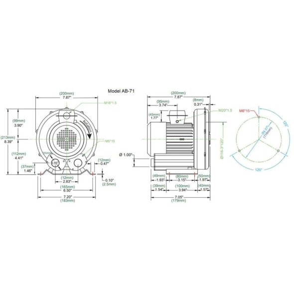 Atlantic Blowers Single Stage Regenerative Blower 1 inch 18 CFM 1 Phase AB-71