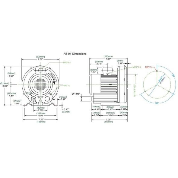 Atlantic Blowers Single Stage Regenerative Blower 1 inch 35 CFM 1 Phase AB-91