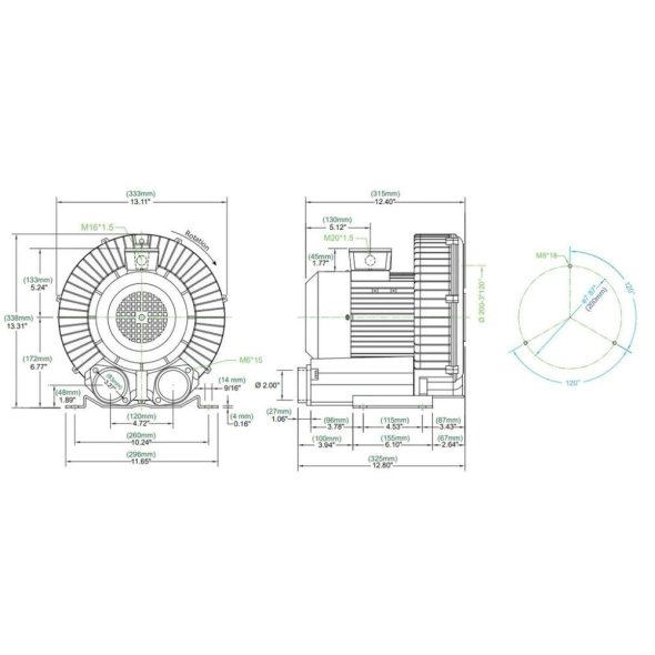 Atlantic Blowers Single Stage Regenerative Blower 2 inch 155 CFM 3 Phase AB-300