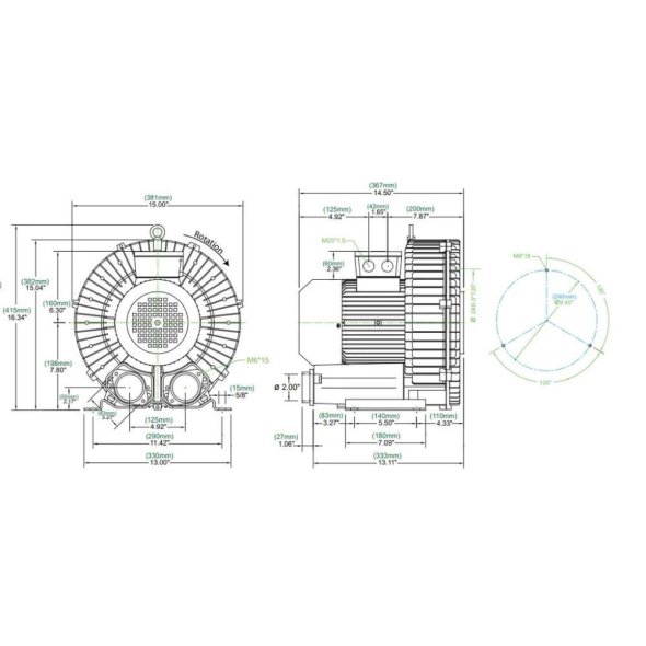 Atlantic Blowers Single Stage Regenerative Blower 2 inch 230 CFM 3 Phase AB-500