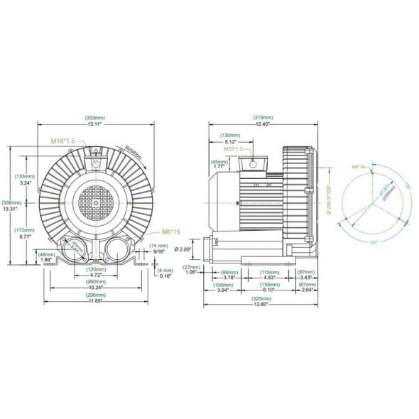 Atlantic Blowers Single Stage Regenerative Blower 2 inch 155 CFM 3 Phase AB-400