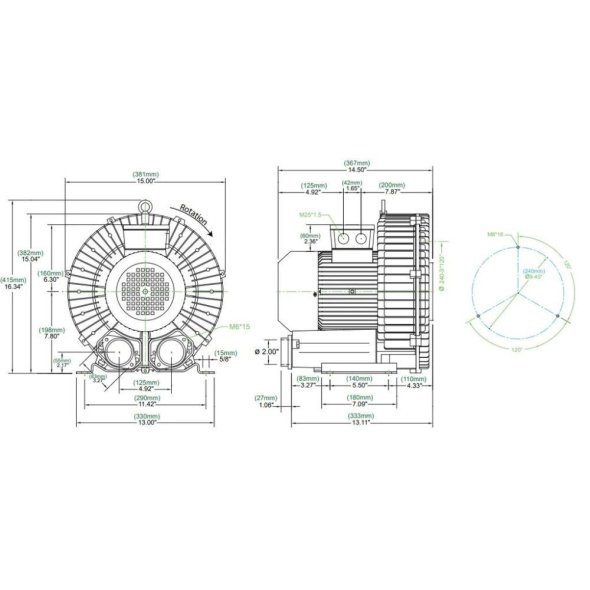 Atlantic Blowers Single Stage Regenerative Blower 2 inch 230 CFM 3 Phase AB-600