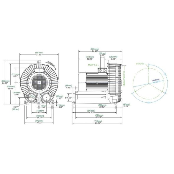 Atlantic Blowers Single Stage Regenerative Blower 4 inch 791 CFM 3 Phase AB-1200