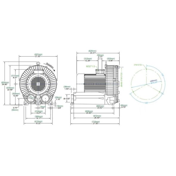 Atlantic Blowers Single Stage Regenerative Blower 4 inch 791 CFM 3 Phase AB-1100