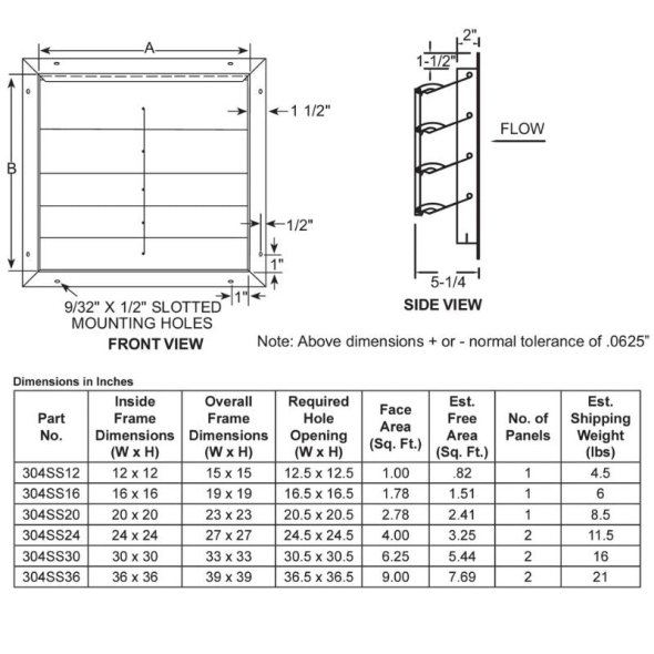 Stainless Steel Corrosion Resistant 24 inch Wall Shutter 304SS24