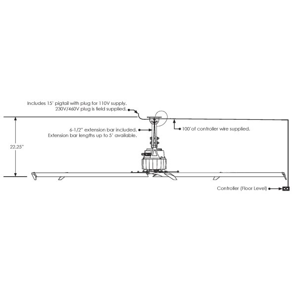 SkyBlade Shop Prop 8 foot HVLS Ceiling Fan w/ Remote 5024 Sq Ft Coverage 230 Volt SP-0824-523-1