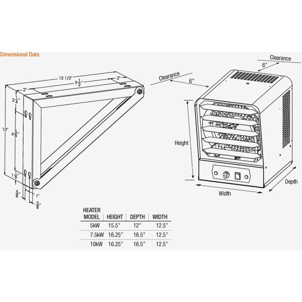 King Compact Garage / Workshop Heavy Duty Heater w/ Thermostat & Mounting Bracket 240V 1 Phase 5kW SKB2405-1-T-B