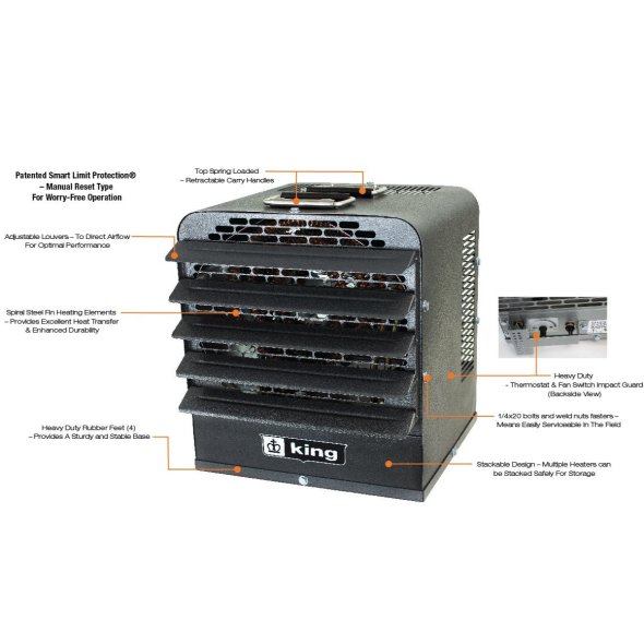 King PKB-FM Industrial Portable Unit Heater w/ 6 Ft Cord 17061 BTU 240V 1 Ph PKB2405-1-T-FM