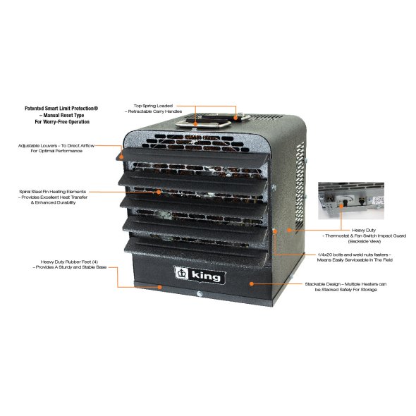 King PKB-FM Industrial Portable Unit Heater w/ 6 Ft Cord 25591 BTU 480V 3 Ph PKB4807-3-T-FM