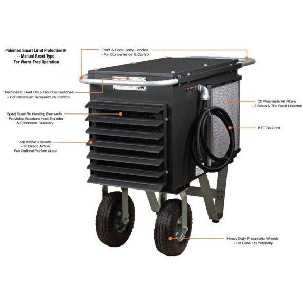 King PCKW Industrial Wheeled Portable Unit Heater w/ Intake Air Filters 51200 BTU 240V 1 Ph PCKW2415-1