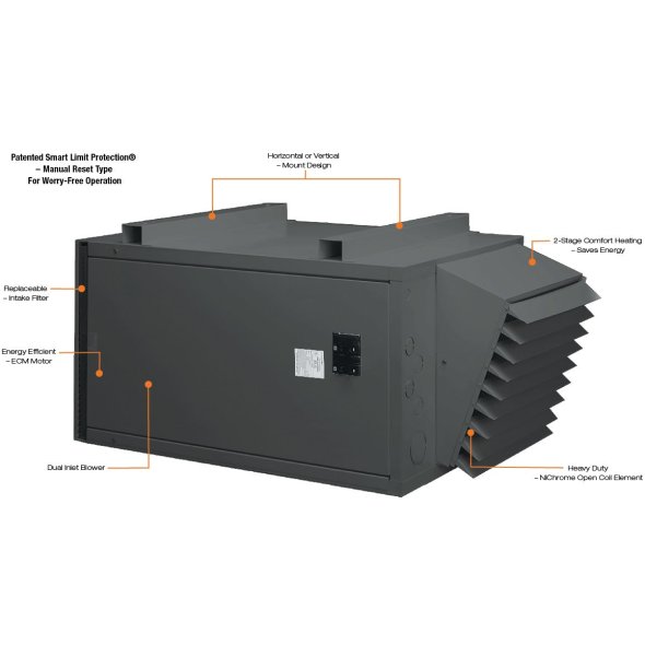KFUH ECO2S High Air Velocity 2 Stage Unit Heater 68243 BTU 480V 3Ph KFUH4820-3-2S3-ECM