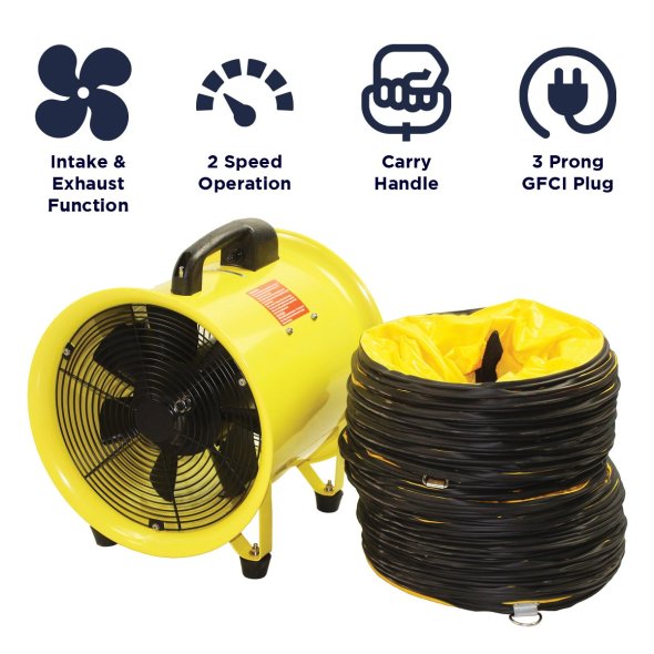 Maxx Air 12 inch Confined Space Exhaust Blower w/ 20 ft. Hose 2000 CFM HVHF12COMBOUPS