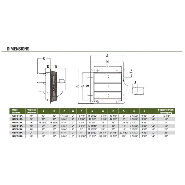 GSF Galvanized Shutter Fan 18 inch w/ Cord, Plug & Thermostat 1736 CFM 3 Speed GSF3-18A
