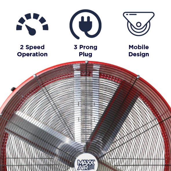 Maxx Air Portable Barrel Fan 48 inch 2 Speed 18000 CFM Belt Drive BF48BDRED