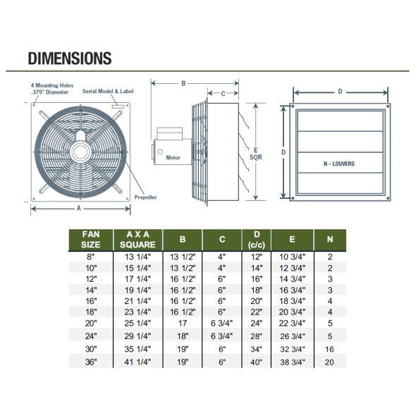 SD Green Series Exhaust Fan w/ Shutters 8 inch Variable Speed 360 CFM Direct Drive SD8-ECV
