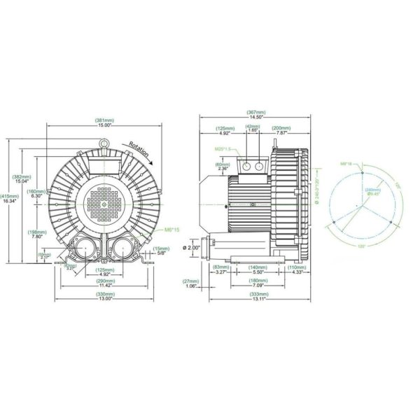 Atlantic Blowers Single Stage Regenerative Blower 2 inch 230 CFM 3 Phase AB-700
